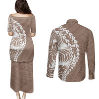 Polynesian Pride Couples Matching Puletasi Dress and Long Sleeve Button Shirts Polynesia Tribal - Tropical Brown LT7 - Wonder Print Shop
