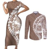 Polynesian Pride Couples Matching Short Sleeve Bodycon Dress and Long Sleeve Button Shirts Polynesia Tribal - Tropical Brown LT7 - Wonder Print Shop