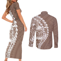 Polynesian Pride Couples Matching Short Sleeve Bodycon Dress and Long Sleeve Button Shirts Polynesia Tribal - Tropical Brown LT7 - Wonder Print Shop