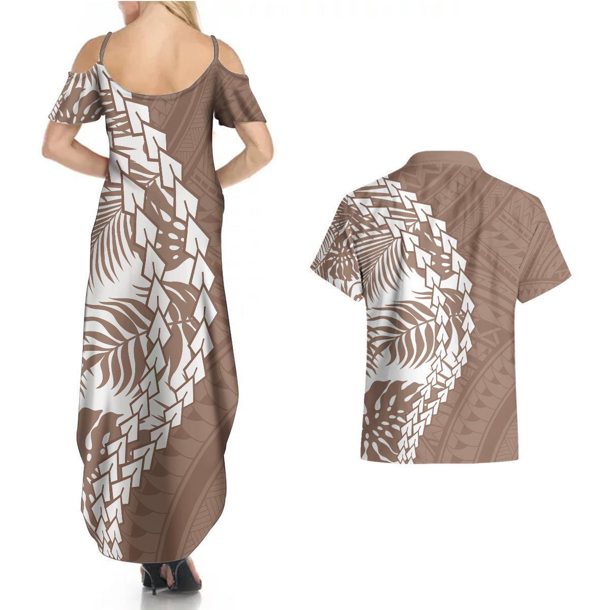 Polynesian Pride Couples Matching Summer Maxi Dress and Hawaiian Shirt Polynesia Tribal - Tropical Brown LT7 - Wonder Print Shop