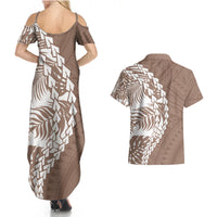 Polynesian Pride Couples Matching Summer Maxi Dress and Hawaiian Shirt Polynesia Tribal - Tropical Brown LT7 - Wonder Print Shop