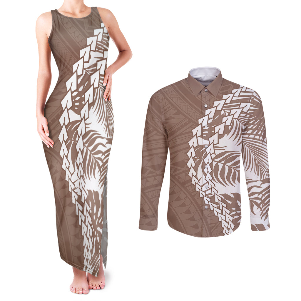 Polynesian Pride Couples Matching Tank Maxi Dress and Long Sleeve Button Shirts Polynesia Tribal - Tropical Brown LT7 - Wonder Print Shop