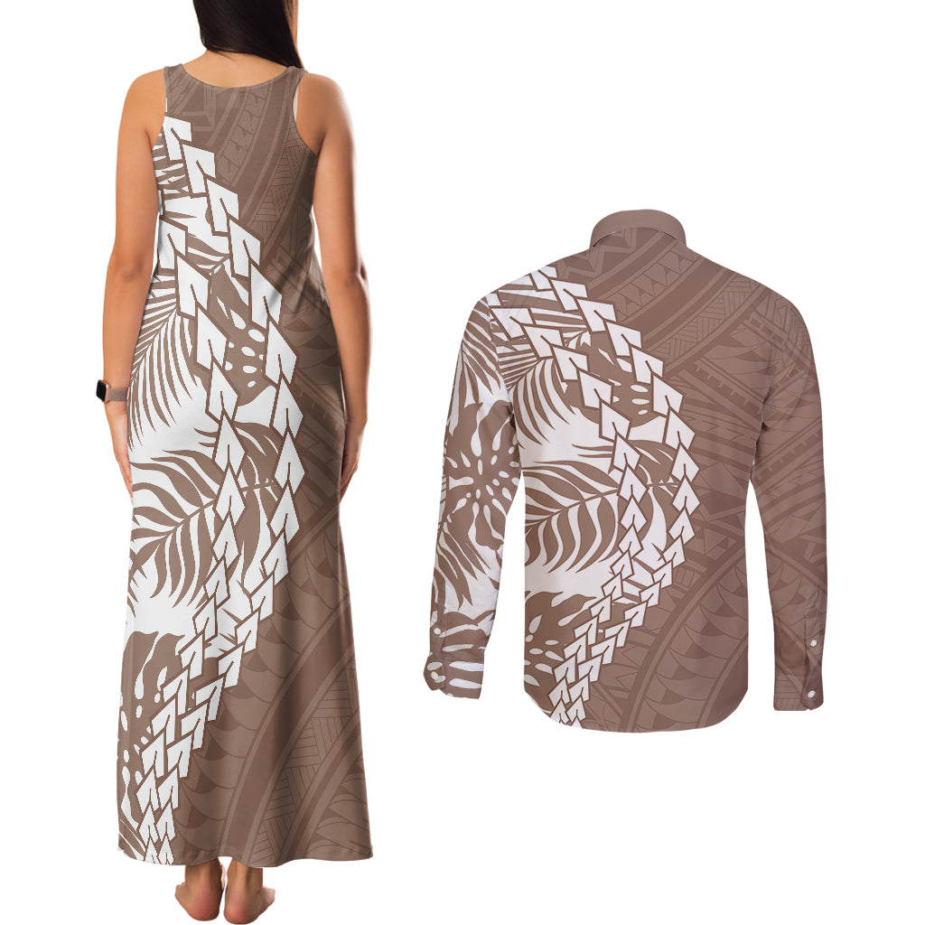 Polynesian Pride Couples Matching Tank Maxi Dress and Long Sleeve Button Shirts Polynesia Tribal - Tropical Brown LT7 - Wonder Print Shop