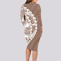 Polynesian Pride Long Sleeve Bodycon Dress Polynesia Tribal - Tropical Brown - Wonder Print Shop