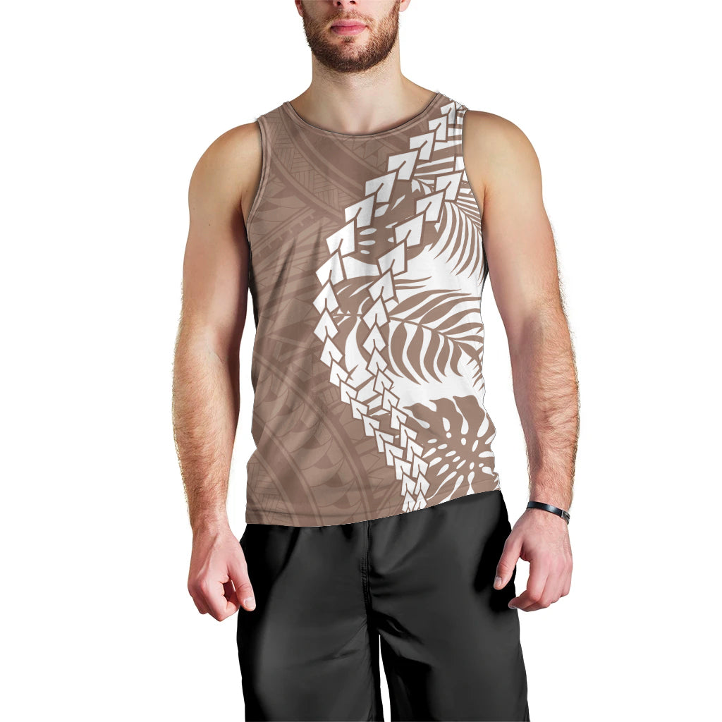 Brown sleeveless tank top with bold white front tribal pattern