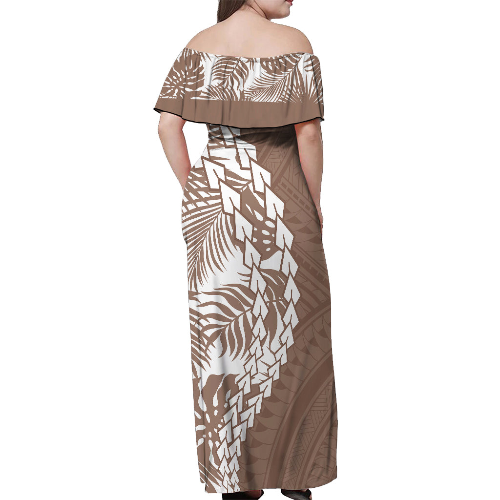Polynesian Pride Off Shoulder Maxi Dress Polynesia Tribal - Tropical Brown - Wonder Print Shop