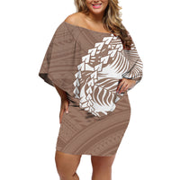 Polynesian Pride Off Shoulder Short Dress Polynesia Tribal - Tropical Brown - Wonder Print Shop