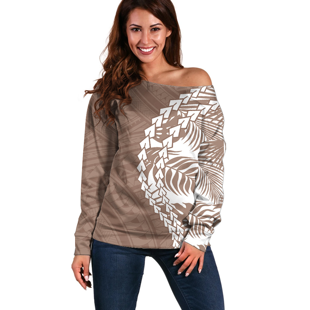 Polynesian Pride Off Shoulder Sweater Polynesia Tribal - Tropical Brown - Wonder Print Shop