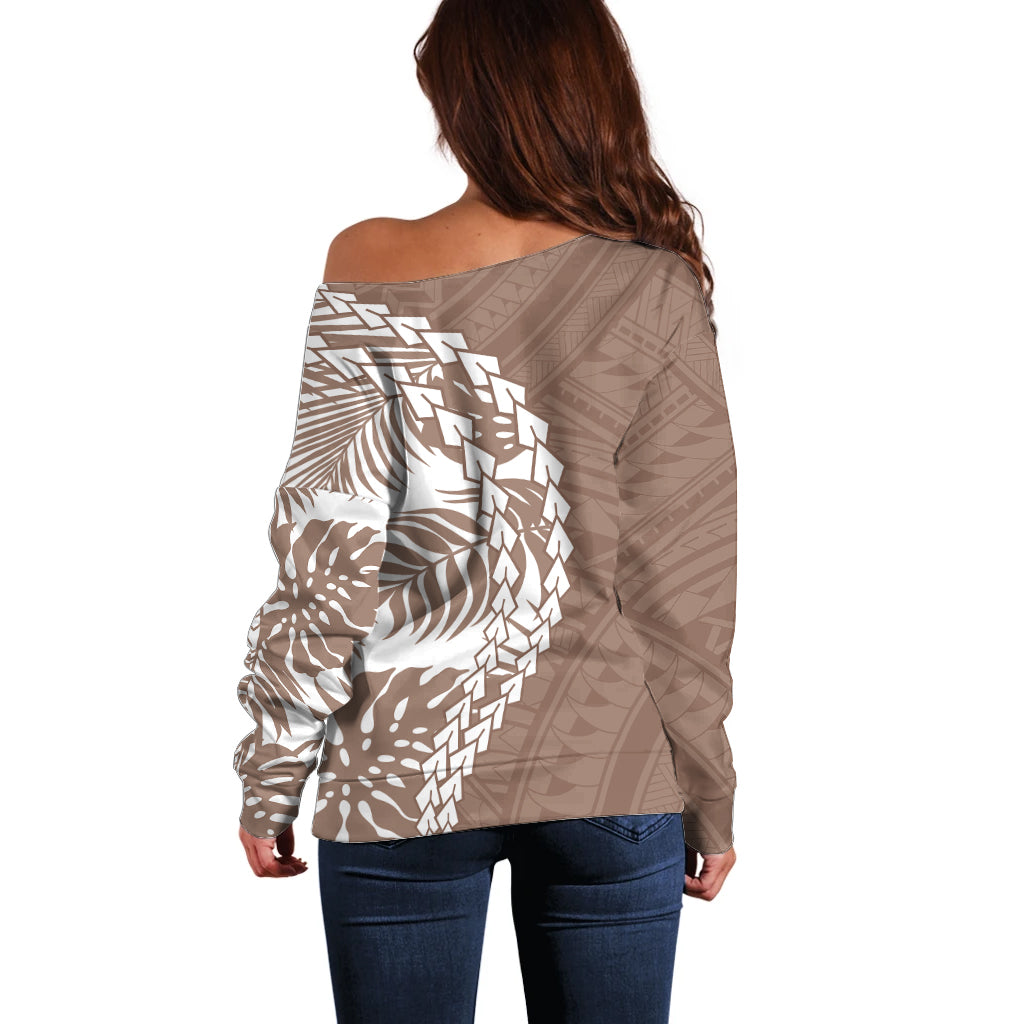 Polynesian Pride Off Shoulder Sweater Polynesia Tribal - Tropical Brown - Wonder Print Shop