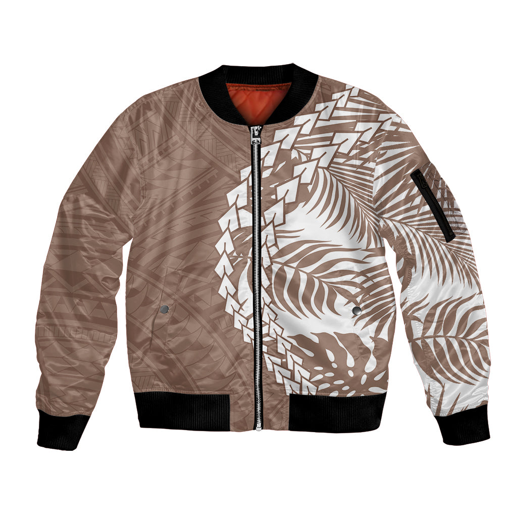 Polynesian Pride Sleeve Zip Bomber Jacket Polynesia Tribal - Tropical Brown - Wonder Print Shop