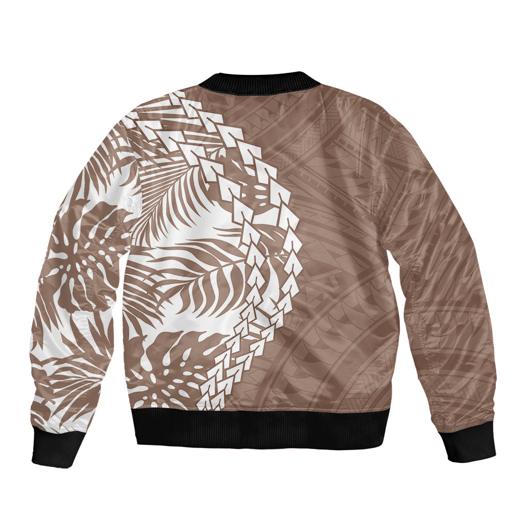Polynesian Pride Sleeve Zip Bomber Jacket Polynesia Tribal - Tropical Brown - Wonder Print Shop
