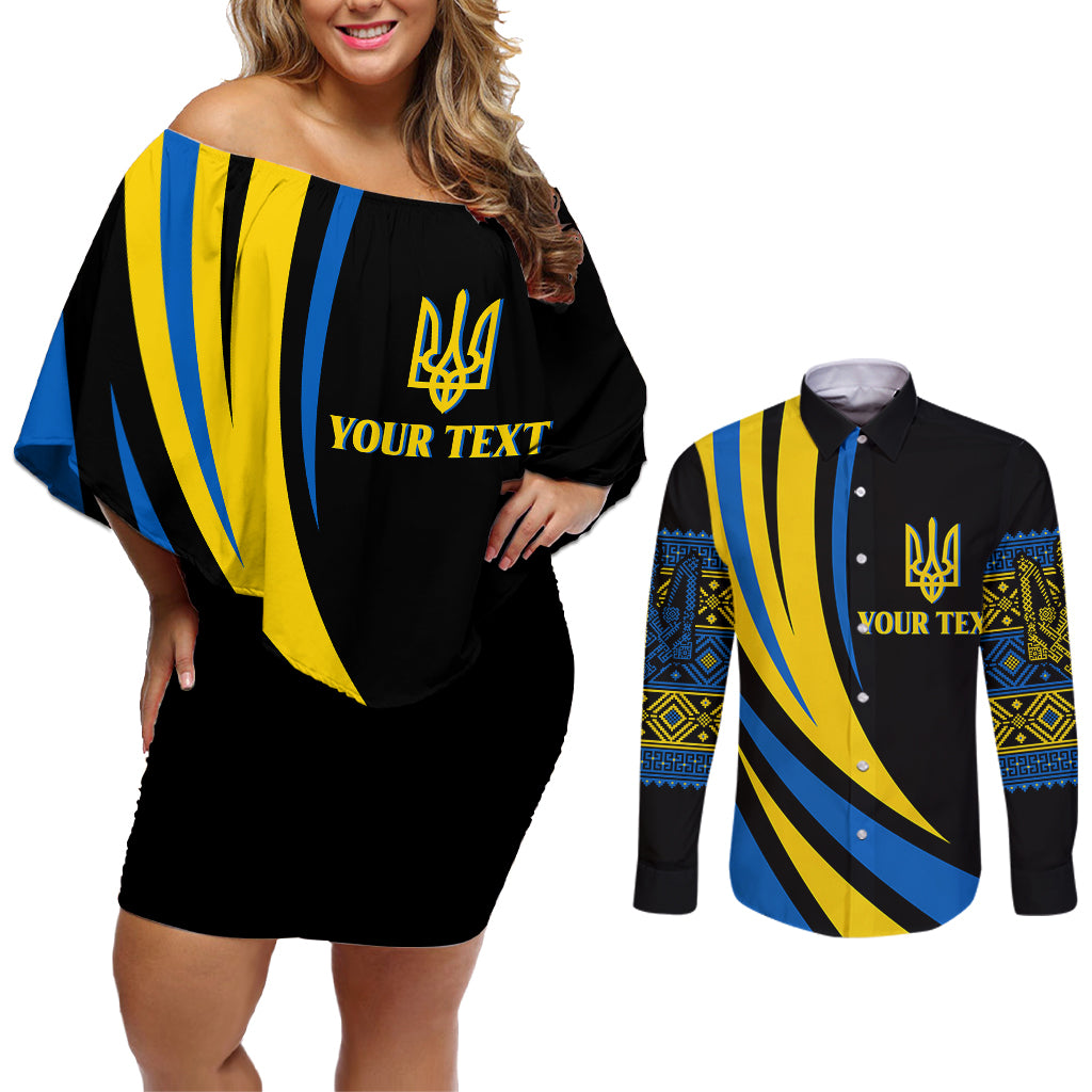 Ukraine Couples Matching Off Shoulder Short Dress and Long Sleeve Button Shirts Independence Slava Ukraini "Battle Angel" LT7 - Wonder Print Shop