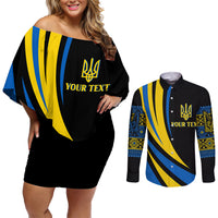 Ukraine Couples Matching Off Shoulder Short Dress and Long Sleeve Button Shirts Independence Slava Ukraini "Battle Angel" LT7 - Wonder Print Shop