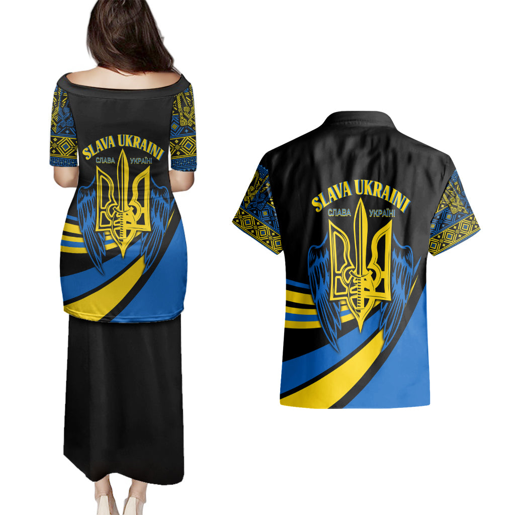 Ukraine Couples Matching Puletasi Dress and Hawaiian Shirt Independence Slava Ukraini "Battle Angel" LT7 - Wonder Print Shop