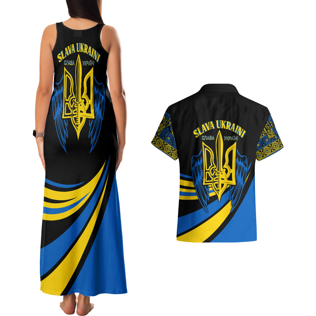 Ukraine Couples Matching Tank Maxi Dress And Hawaiian Shirt Independence Slava Ukraini "Battle Angel" LT7 - Wonder Print Shop