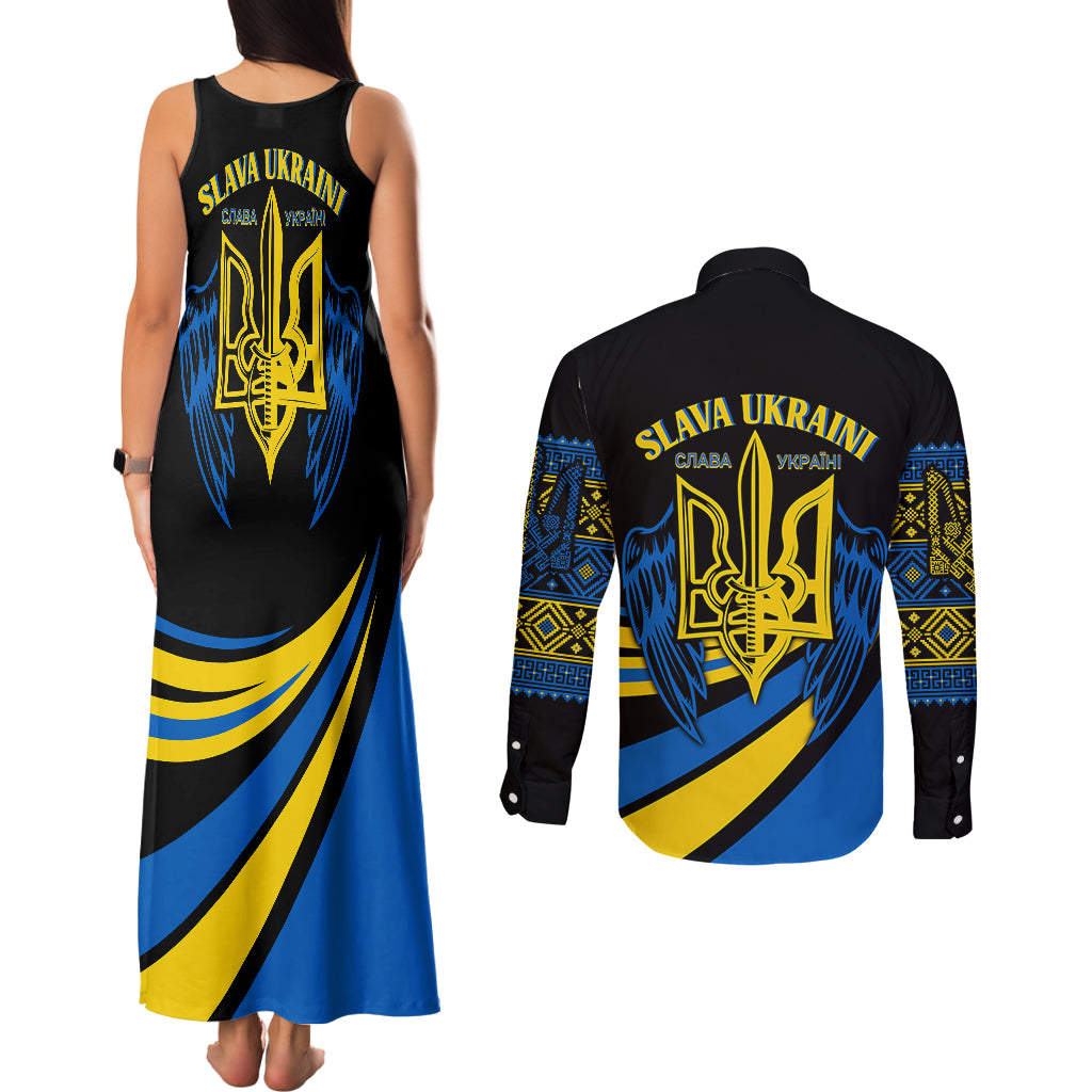 Ukraine Couples Matching Tank Maxi Dress and Long Sleeve Button Shirts Independence Slava Ukraini "Battle Angel" LT7 - Wonder Print Shop