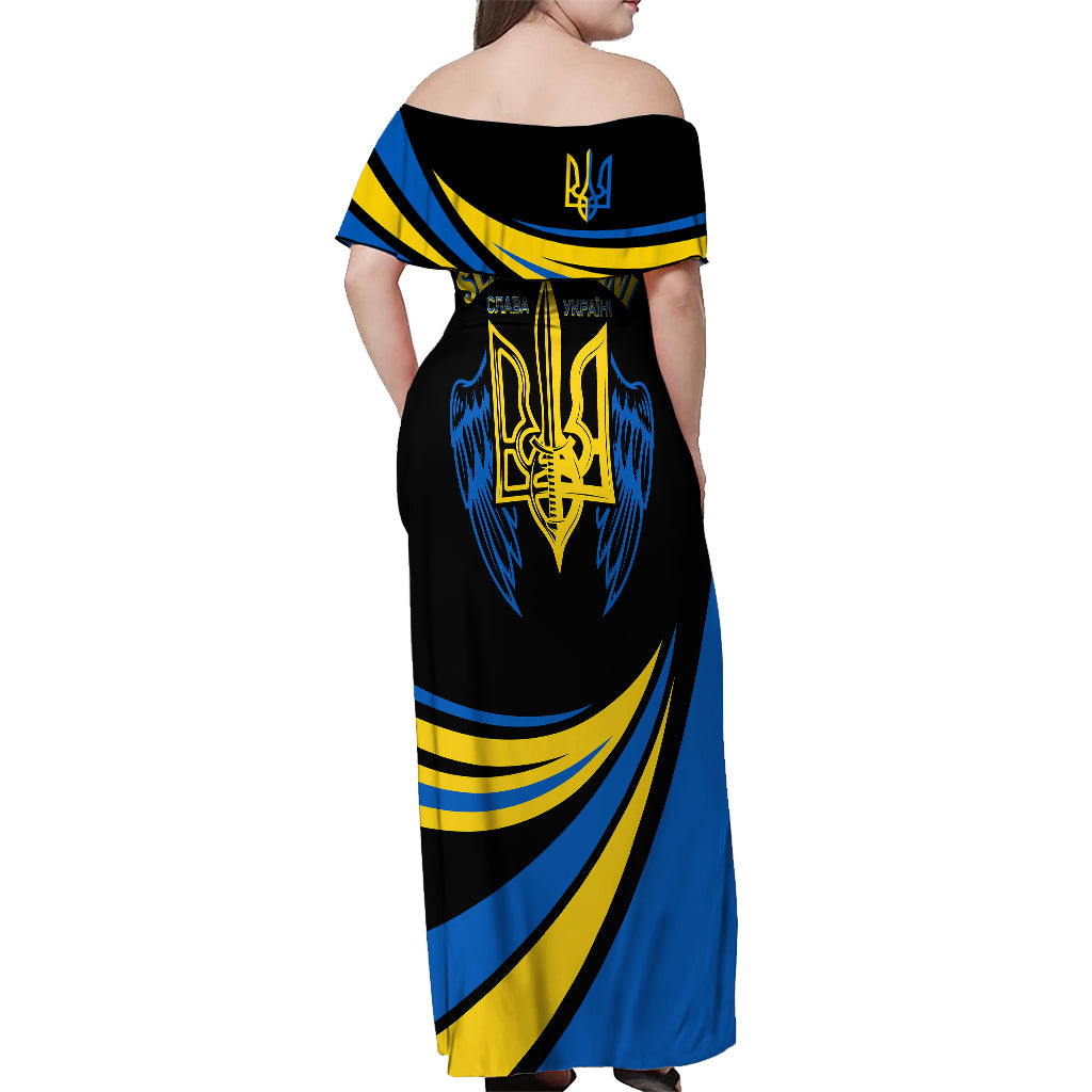 Ukraine Off Shoulder Maxi Dress Independence Slava Ukraini "Battle Angel" - Wonder Print Shop