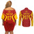 Personalised Spain Football Couples Matching Off Shoulder Short Dress and Long Sleeve Button Shirts World Cup Campeona 2023 La Roja LT7 - Wonder Print Shop