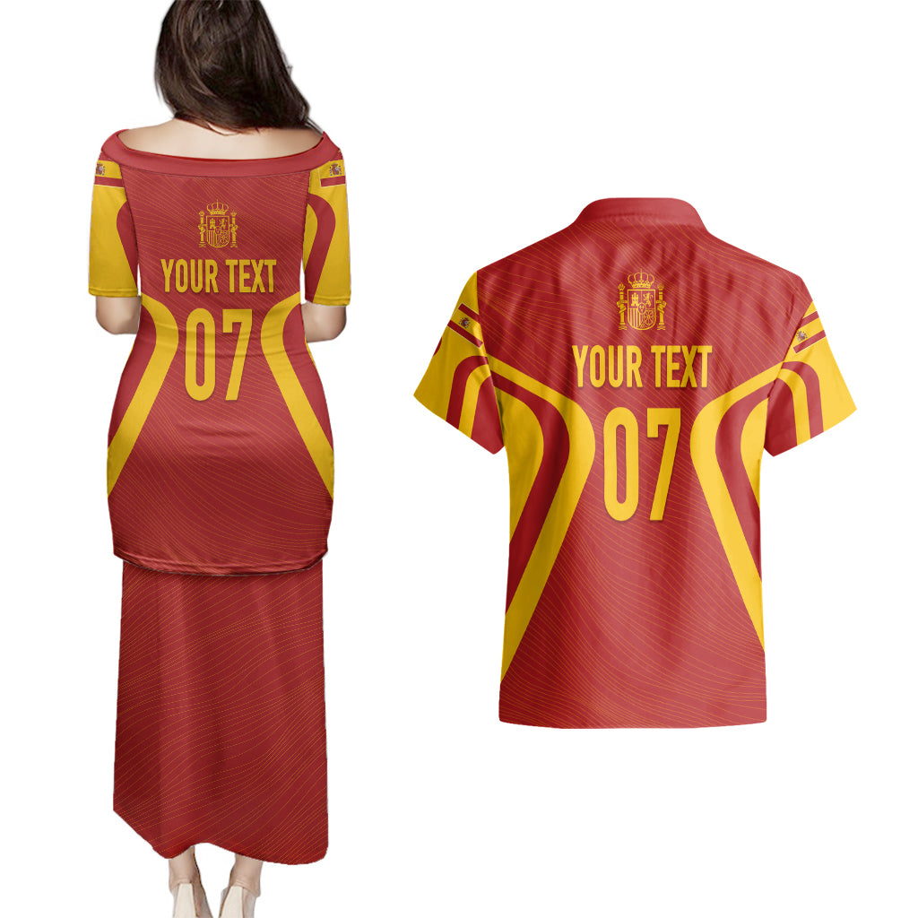 Personalised Spain Football Couples Matching Puletasi Dress and Hawaiian Shirt World Cup Campeona 2023 La Roja LT7 - Wonder Print Shop