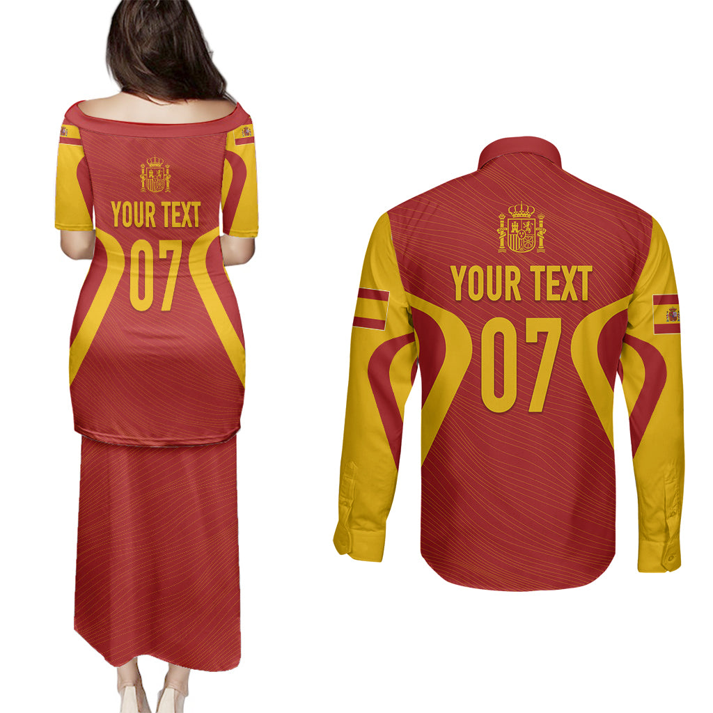 Personalised Spain Football Couples Matching Puletasi Dress and Long Sleeve Button Shirts World Cup Campeona 2023 La Roja LT7 - Wonder Print Shop