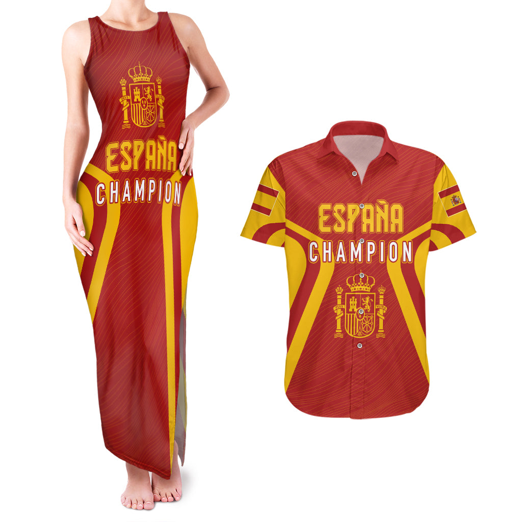 Personalised Spain Football Couples Matching Tank Maxi Dress and Hawaiian Shirt World Cup Campeona 2023 La Roja LT7 - Wonder Print Shop