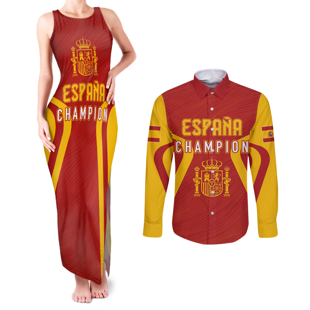 Personalised Spain Football Couples Matching Tank Maxi Dress and Long Sleeve Button Shirts World Cup Campeona 2023 La Roja LT7 - Wonder Print Shop