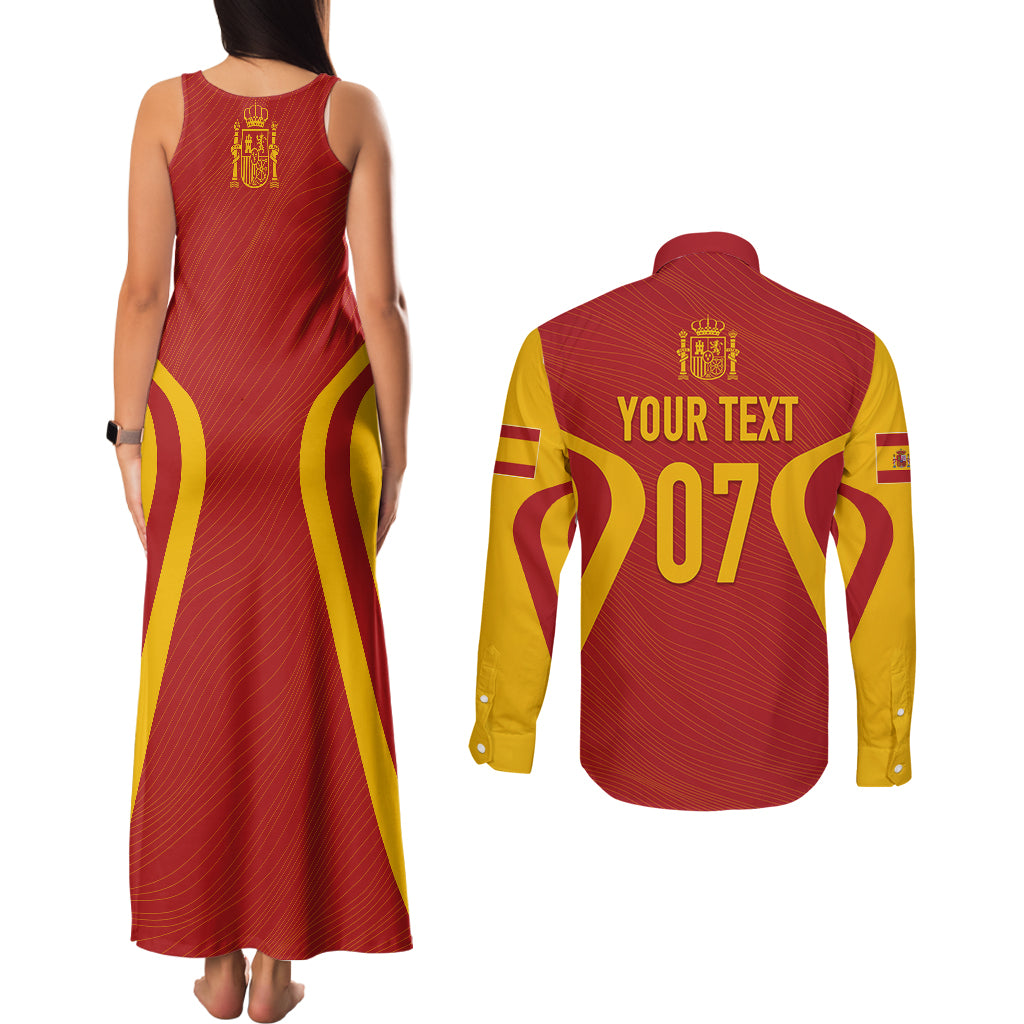 Personalised Spain Football Couples Matching Tank Maxi Dress and Long Sleeve Button Shirts World Cup Campeona 2023 La Roja LT7 - Wonder Print Shop