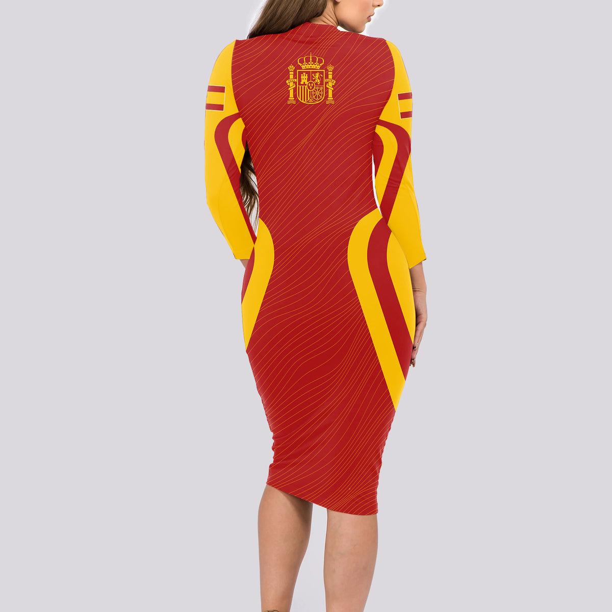 Personalised Spain Football Long Sleeve Bodycon Dress World Cup Campeona 2023 La Roja - Wonder Print Shop