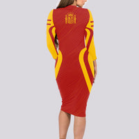 Personalised Spain Football Long Sleeve Bodycon Dress World Cup Campeona 2023 La Roja - Wonder Print Shop