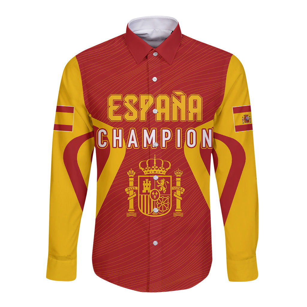 Personalised Spain Football Long Sleeve Button Shirt World Cup Campeona 2023 La Roja - Wonder Print Shop