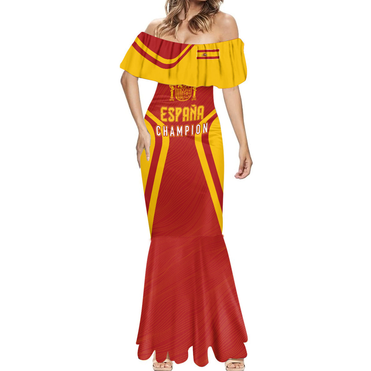 Personalised Spain Football Mermaid Dress World Cup Campeona 2023 La Roja - Wonder Print Shop