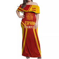 Personalised Spain Football Off Shoulder Maxi Dress World Cup Campeona 2023 La Roja - Wonder Print Shop