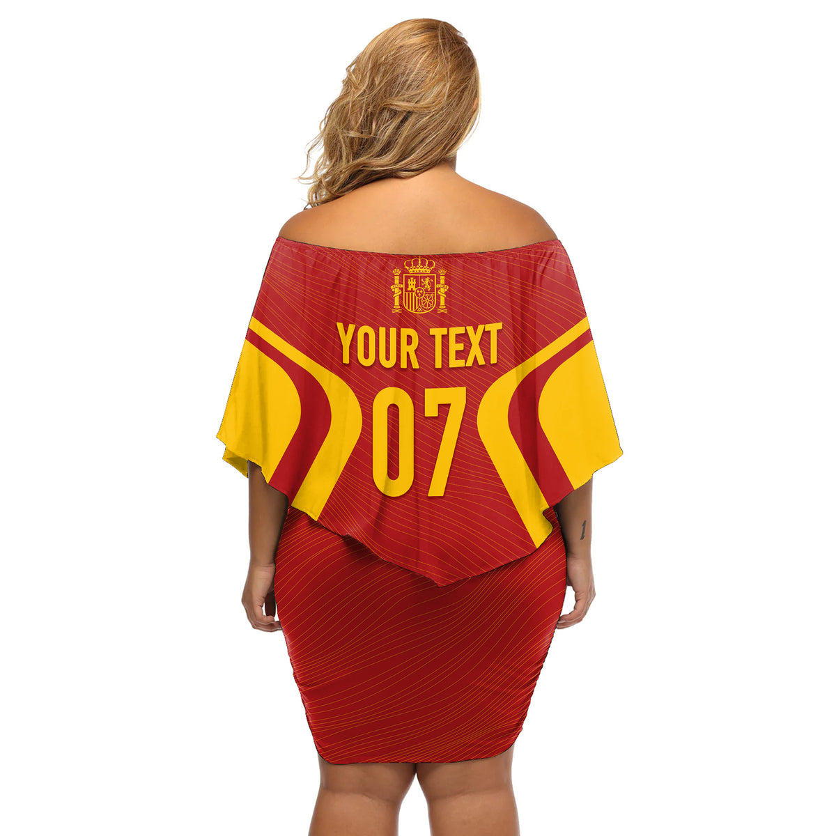 Personalised Spain Football Off Shoulder Short Dress World Cup Campeona 2023 La Roja - Wonder Print Shop