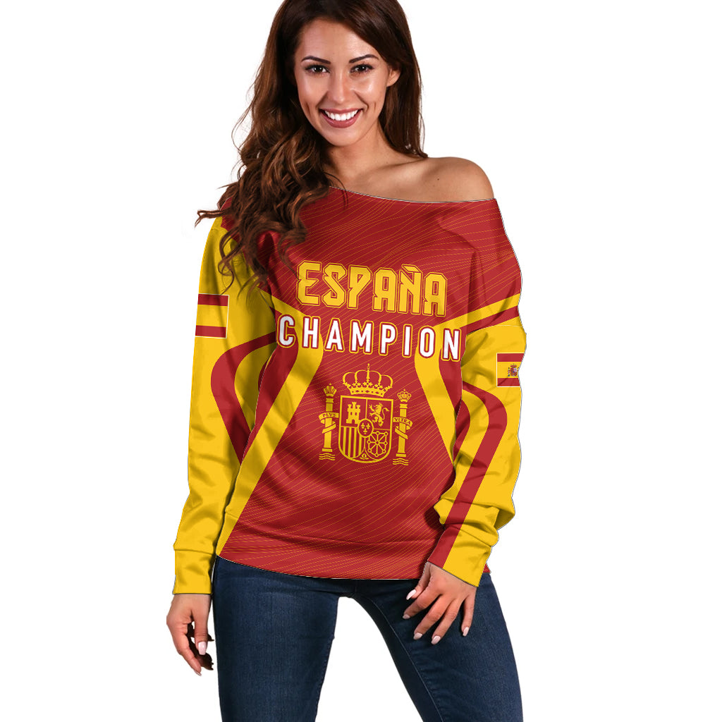 Personalised Spain Football Off Shoulder Sweater World Cup Campeona 2023 La Roja - Wonder Print Shop