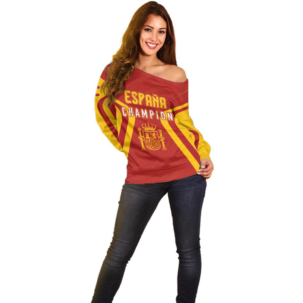 Personalised Spain Football Off Shoulder Sweater World Cup Campeona 2023 La Roja - Wonder Print Shop
