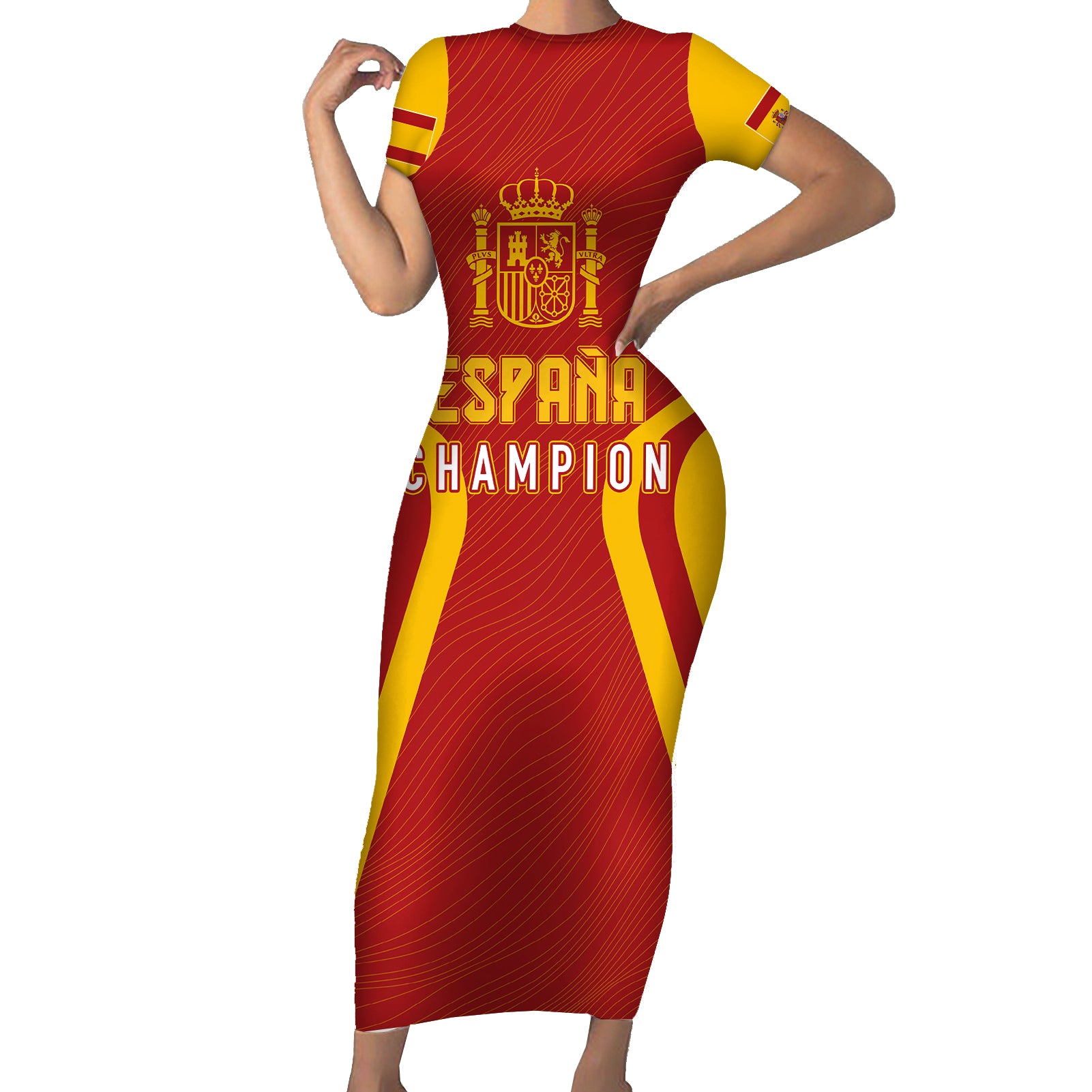 personalised-spain-football-short-sleeve-bodycon-dress-world-cup-campeona-2023-la-roja