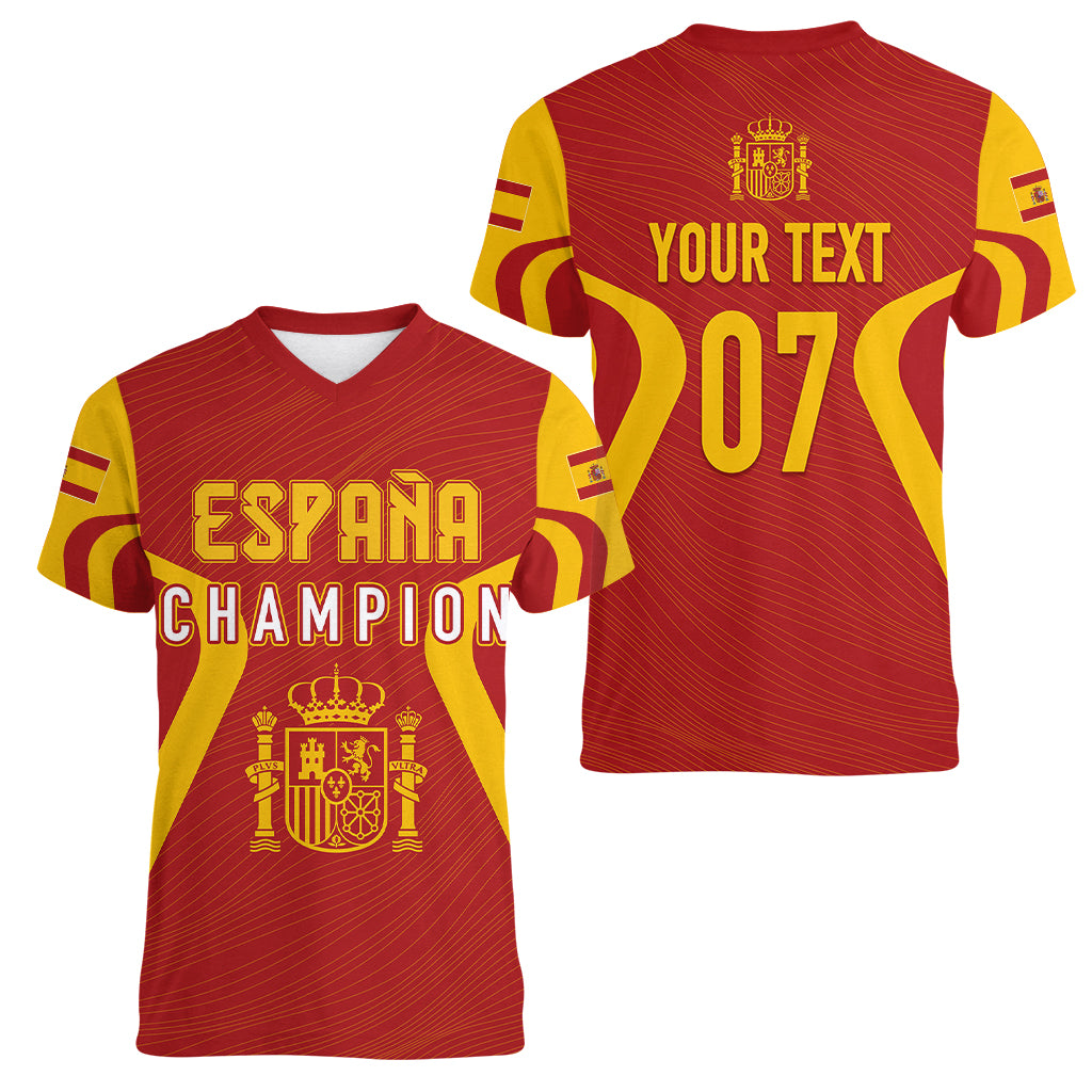 Personalised Spain Football Women V Neck T Shirt World Cup Campeona 2023 La Roja - Wonder Print Shop