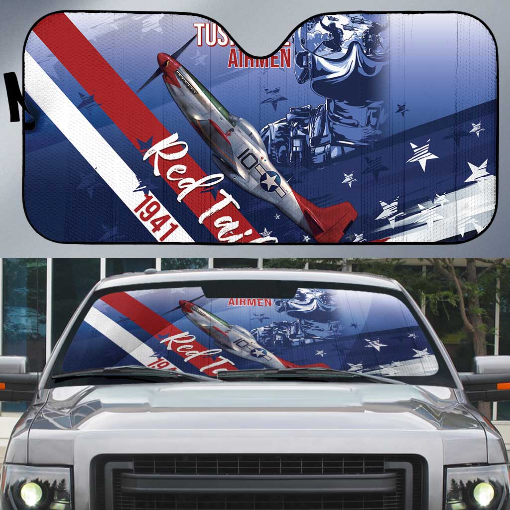 Tuskegee Airmen Red Tails Auto Sun Shade Straighten Up and Fly Right - Blue White - Wonder Print Shop