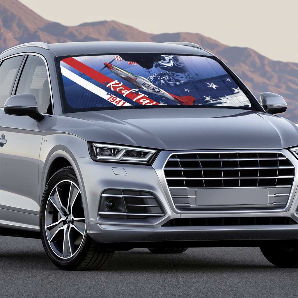 Tuskegee Airmen Red Tails Auto Sun Shade Straighten Up and Fly Right - Blue White - Wonder Print Shop