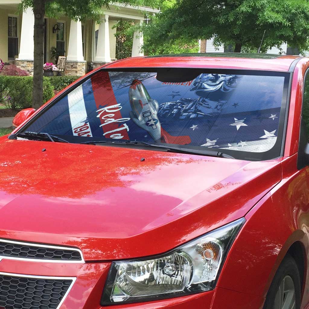 Tuskegee Airmen Red Tails Auto Sun Shade Straighten Up and Fly Right - Blue White - Wonder Print Shop