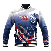 Tuskegee Airmen Red Tails Baseball Jacket Straighten Up and Fly Right - Blue White - Wonder Print Shop