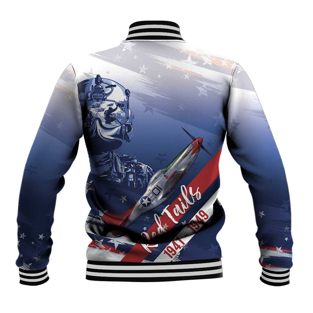 Tuskegee Airmen Red Tails Baseball Jacket Straighten Up and Fly Right - Blue White - Wonder Print Shop