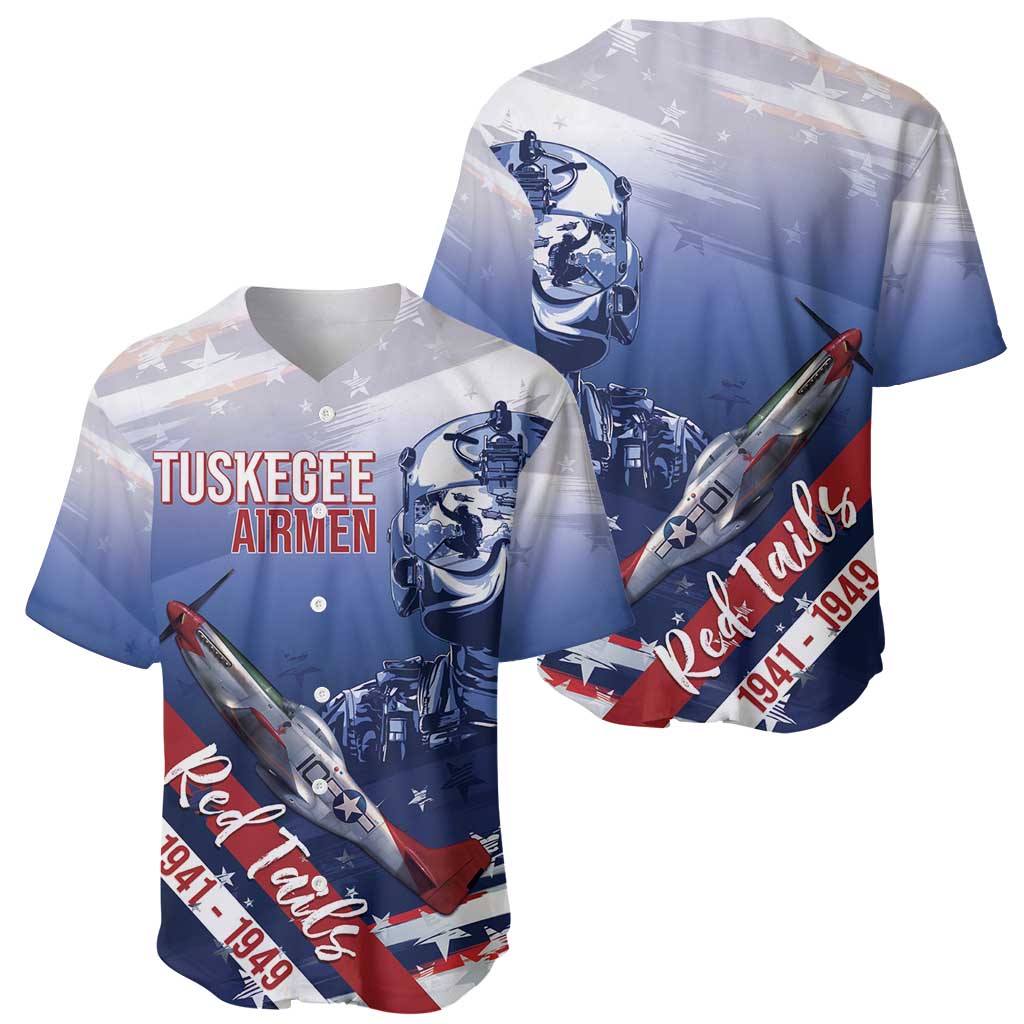 Tuskegee Airmen Red Tails Baseball Jersey Straighten Up and Fly Right - Blue White - Wonder Print Shop
