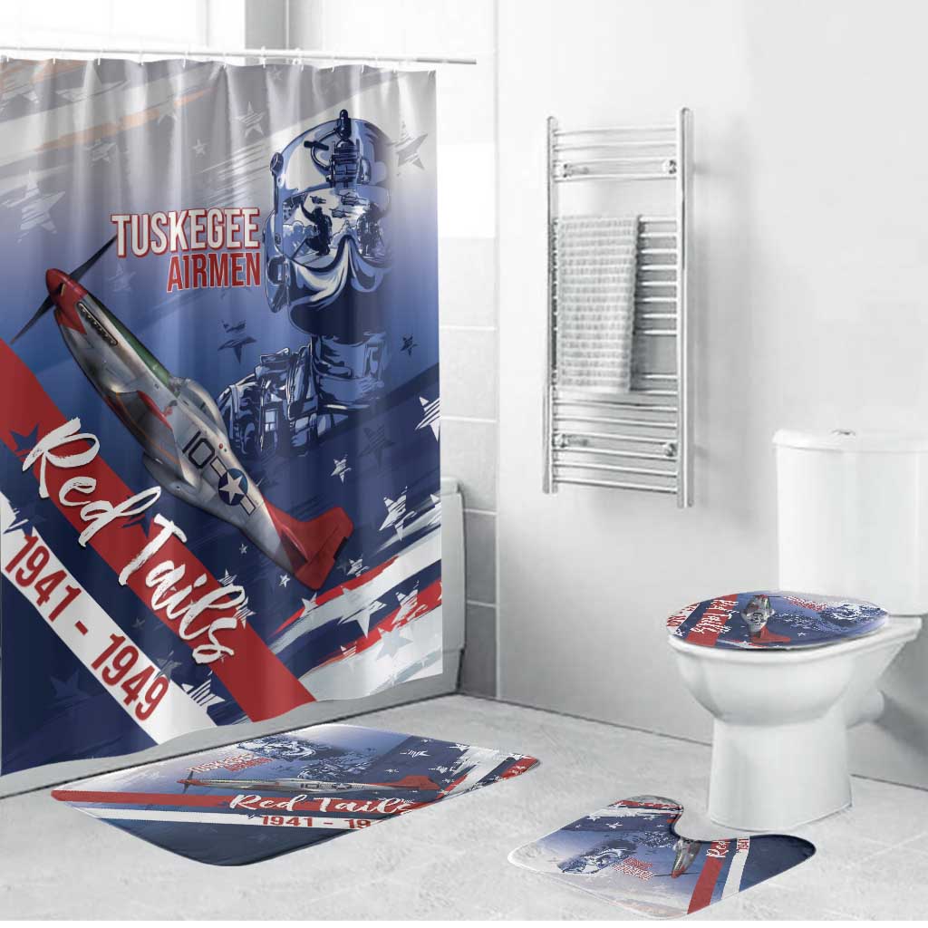 Tuskegee Airmen Red Tails Bathroom Set Straighten Up and Fly Right - Blue White - Wonder Print Shop
