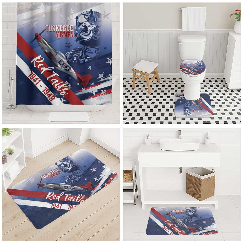 Tuskegee Airmen Red Tails Bathroom Set Straighten Up and Fly Right - Blue White - Wonder Print Shop