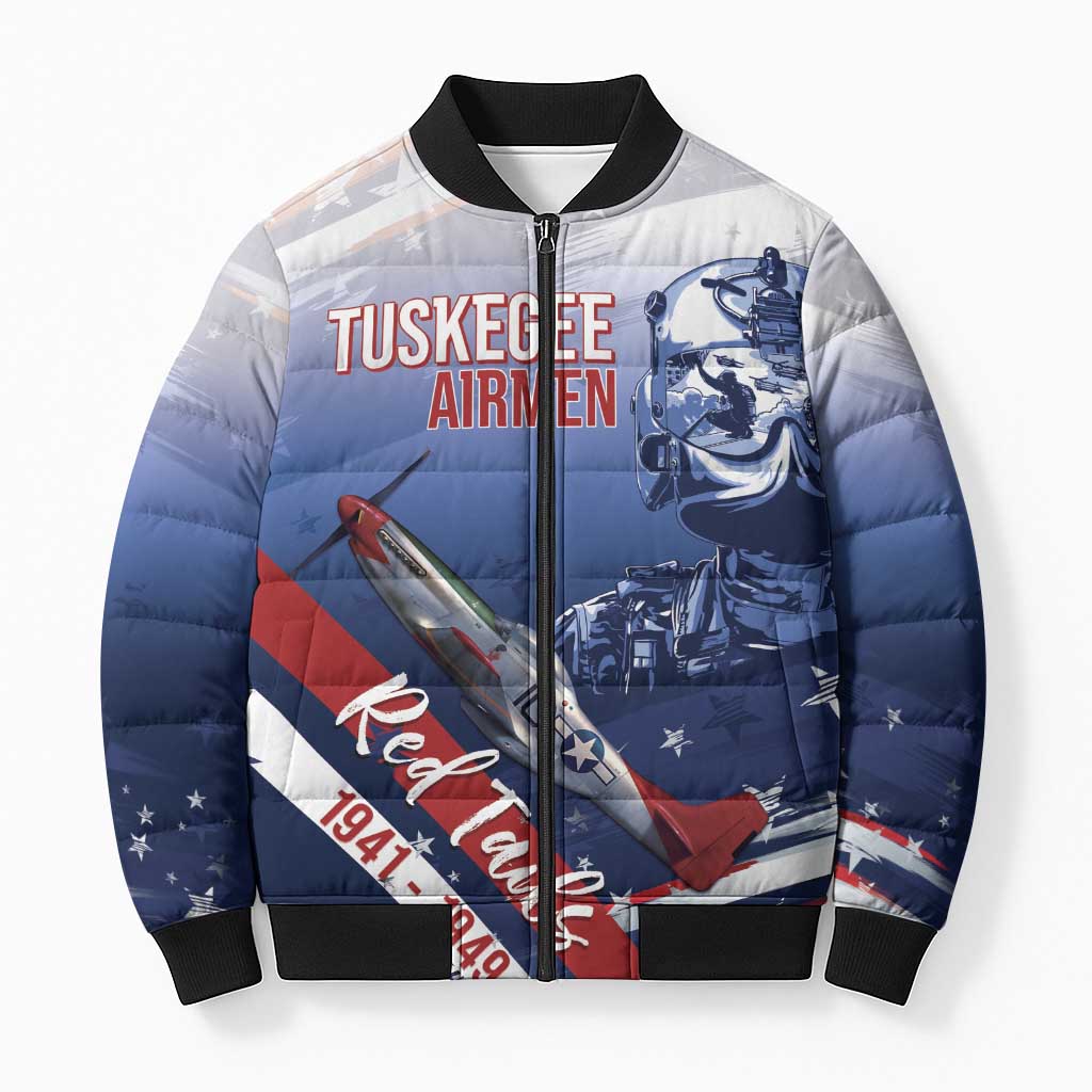 Tuskegee Airmen Red Tails Bomber Puffer Jacket Straighten Up and Fly Right - Blue White - Wonder Print Shop