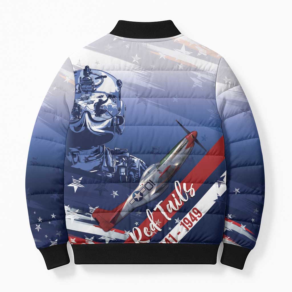Tuskegee Airmen Red Tails Bomber Puffer Jacket Straighten Up and Fly Right - Blue White - Wonder Print Shop