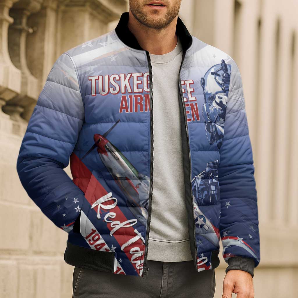Tuskegee Airmen Red Tails Bomber Puffer Jacket Straighten Up and Fly Right - Blue White - Wonder Print Shop