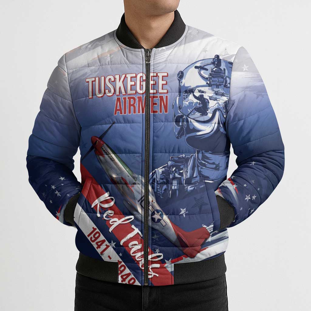 Tuskegee Airmen Red Tails Bomber Puffer Jacket Straighten Up and Fly Right - Blue White - Wonder Print Shop