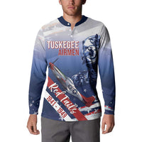 Tuskegee Airmen Red Tails Button Sweatshirt Straighten Up and Fly Right - Blue White - Wonder Print Shop